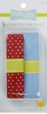 Small package of precut 1" fold over diaper elastics (light blue, red with white polka dots)