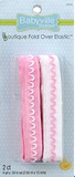 Package of precut decorative elastic from Babyville (white and pink elastic with middle scalloped design in opposite colour)