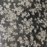 Square swatch of dark grey velour fabric with light grey floral pattern allover (leather look)