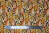 Flat swatch Cheese fabric (realistic busy cheese collage in various kinds, colours all in a yellow/orange range)