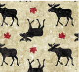 Square swatch Oh Canada collection fabric (light grey/beige fabric with red leaves and black moose silhouettes tossed)