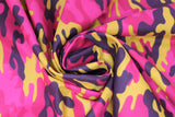 Swirled swatch camo printed cotton in pink & yellow