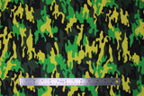Flat swatch camo printed cotton in bright green