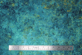 Flat swatch marbled teal fabric (teal, turquoise, yellow marbled look fabric)