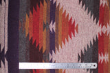 Flat swatch southwest pattern printed fabrics in orange/purple (white/light to dark orange/grey/purple colourway  material and print)