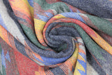 Swirled swatch southwest pattern printed fabrics in yellow/green (light and dark grey/yellow/oranges/red/blue/dark green colourway material and print)