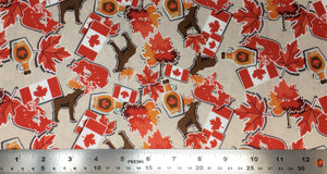 Group swatch cartoon moose and maple printed fabric in various colours