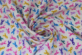 Swirled swatch Multi fabric (white fabric with tiny tossed ribbons allover in: pink, yellow, blue, purple, green, lavender, etc)