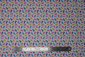 Group swatch assorted Cancer Awareness Ribbons themed fabrics in various styles/colours