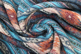 Swirled swatch Blue/Orange fabric (vertical striped southwest style print fabric with beige, blue, grey stripes and like coloured designs)