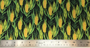 Group swatch corn on cob printed fabric in various colours