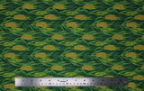 Flat swatch corn on cob printed fabric in green (green fabric with repeated corn on cob pattern in yellow and green)