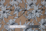 Flat swatch beige palma print (beige fabric with large white drawn look large floral heads and thin stems)