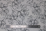 Flat swatch white palma print (white fabric with large black outline/sketch style large floral heads and thin stems)