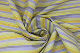 Swirled swatch Stripe fabric (light and medium shades of grey and yellow in horizontal stripes with thin white lines separating each colour)