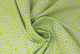 Swirled swatch green fabric (light lime green fabric with white geometric hexagon pattern allover)