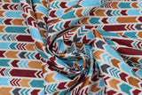 Swirled swatch Arrow Heads fabric (white fabric with small lines/stripes of multi style left pointing directional arrows in blue, teal, orange with shimmer look, burgundy, etc.)