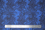 Flat swatch born to run fabric (medium blue, dark blue, black colour mix/swirls allover)