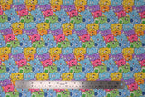 Flat swatch care bear printed fabric in believe believers (colourful care bear collage allover)