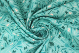 Swirled swatch utensils fabric (teal blue/green fabric with small tossed kitchen utensils allover in black and grey with tossed black grey and white noodles)