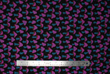 Flat swatch Mushrooms fabric (black fabric with blue and purple mushrooms allover)
