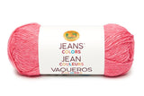 A ball of Lion Brand Jeans in colourway Bermuda shorts (bubblegum pink with slight white marl)