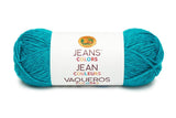 A ball of Lion Brand Jeans in colourway Capri (bright medium aqua blue)
