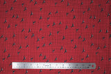 Flat swatch Canada themed printed fabric in red geese (black Canadian geese on red)