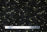 Flat swatch Charcoal Floral fabric (charcoal grey fabric with loosely tossed floral and stems with leaves and greenery in yellow, pink, blue shades)
