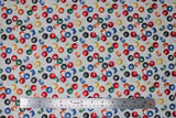 Flat swatch man cave themed fabric in pool balls white (white fabric with tossed pool balls)
