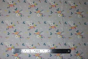 Group swatch assorted Little Ducklings (floral) themed fabrics in various styles/colours