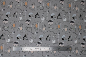Group swatch assorted Mod Cats themed fabrics in various styles/colours