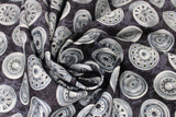Swirled swatch Rims fabric (black fabric with silver rims allover in various styles)