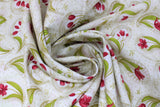 Swirled swatch Cream fabric (cream coloured fabric with fuchsia tulips with greenery in beige paisley like shapes)