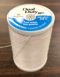 A 250yd spool of Coats & Clark Dual Duty All Purpose thread in white