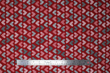 Flat swatch Red Patchwork Hearts fabric (red fabric with hearts allover in patchwork style in white, black and red colours)