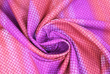 Swirled swatch pink fabric (fuchsia pink and pale red faded vertical stripes with mermaid scale pattern allover)
