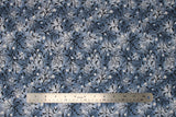 Flat swatch Bats fabric (blue and white marbled look misty sky fabric with busy small tossed black bats, tree branches and glowy white dots)