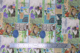 Flat swatch scrapbook printed fabric (vintage style rectangle cards assorted with white, and green scenery background, tossed birds nests and floral, etc.)