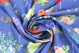 Swirled swatch navy bouquets (navy fabric with full colour small bouquets of floral allover with small white cursive labels)