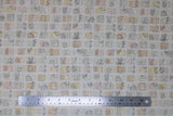 Flat swatch parchment stamps fabric (beige fabric with tiled neutral vintage style stamps allover)