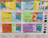 Full panel swatch - Bedtime Book Panel (35" x 45") (bedtime counting book instructional panel with 4 dogs in bed and cut-out tails to stick out of book)