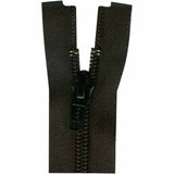 black one way separating zipper on white background