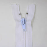 35cm medium light weight one way separating sportswear zipper in white half zipped