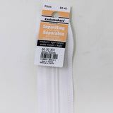 50cm medium light weight one way separating sportswear zipper in white with label
