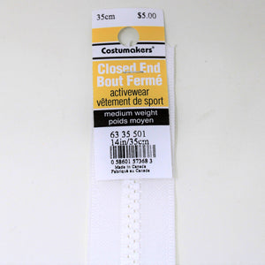 18cm Closed End activewear zipper label and product on white background