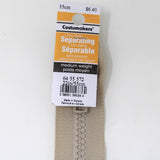 55cm medium weight one way separating activewear zipper with label in natural