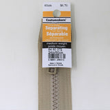 60cm medium weight one way separating activewear zipper with label in natural