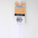 65cm medium weight one way separating activewear zipper with label in white