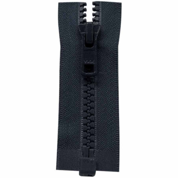 navy one way separating zipper on white background